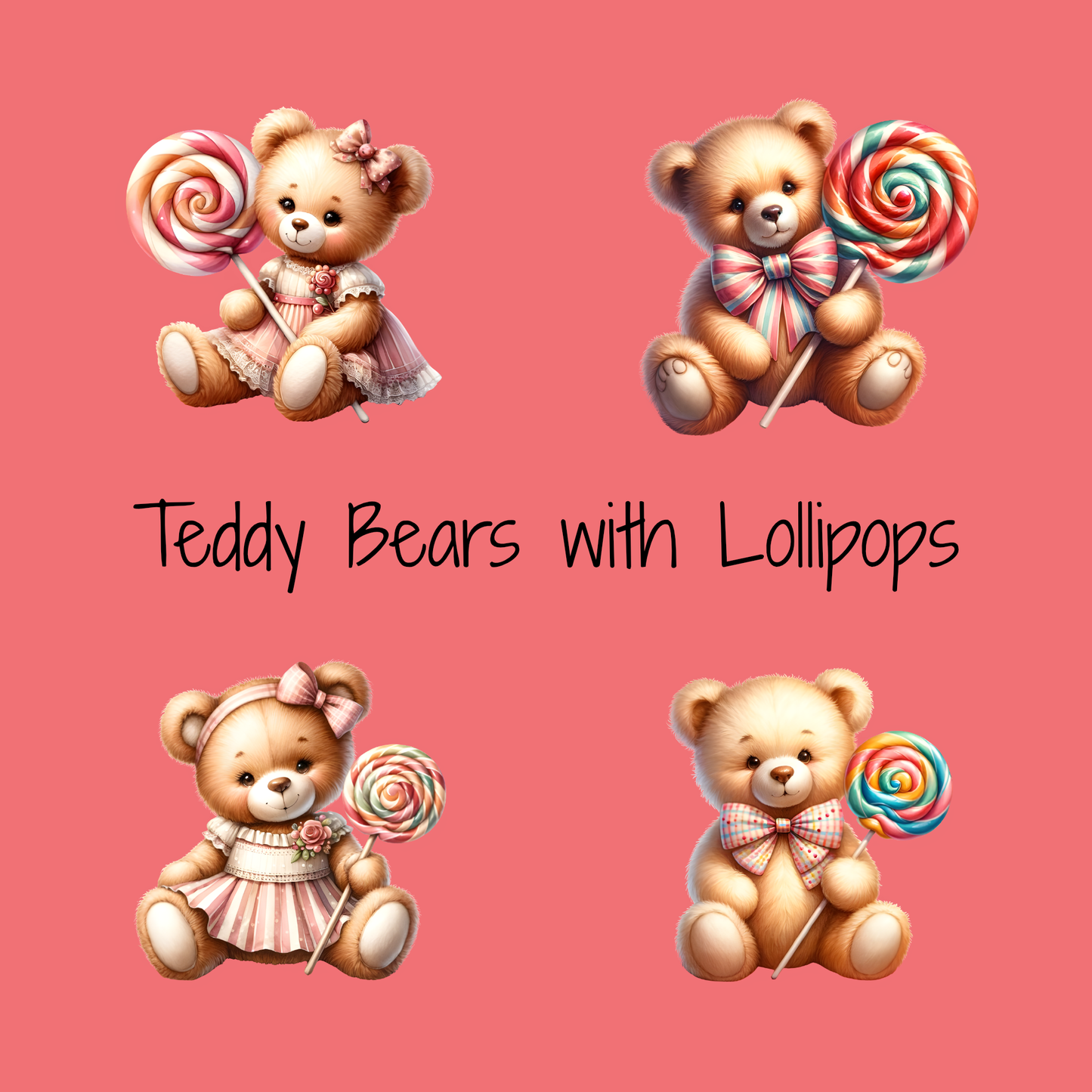 Teddy Bears with Lollipops Clipart (Instant Download)