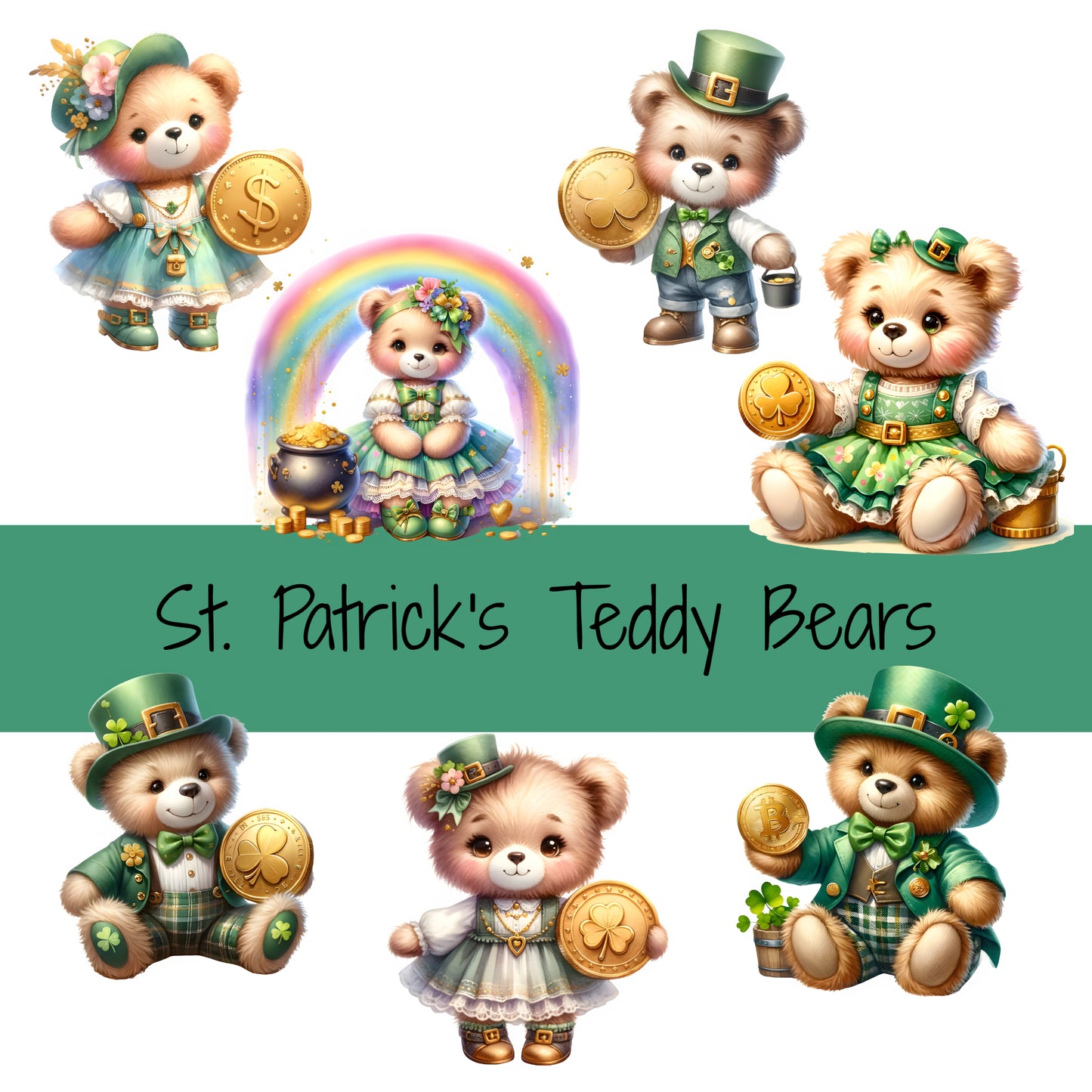 St. Patrick's Inspired Teddy Bear Clipart (Instant Download)